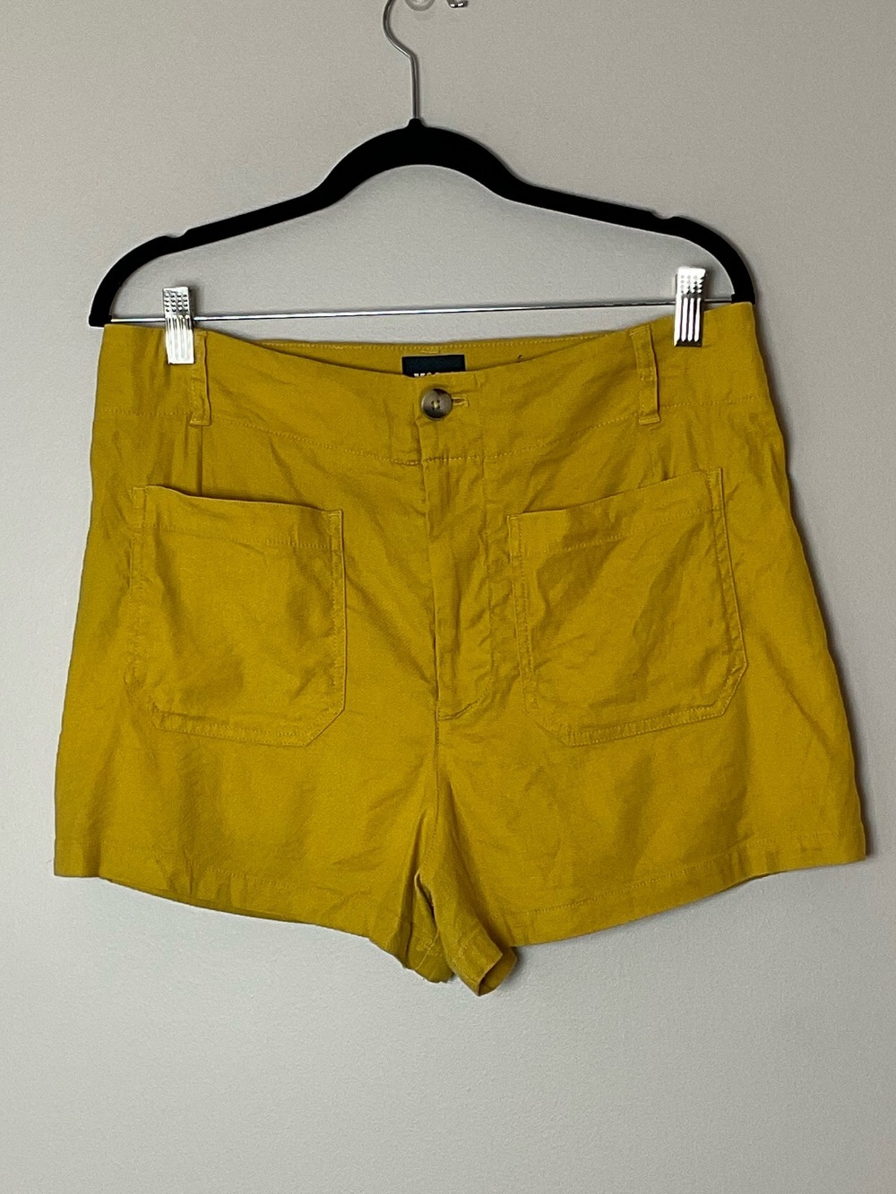 Maeve Collette Mustard Yellow Linen Mix High-Rise Shorts Preppy Boho Size 32